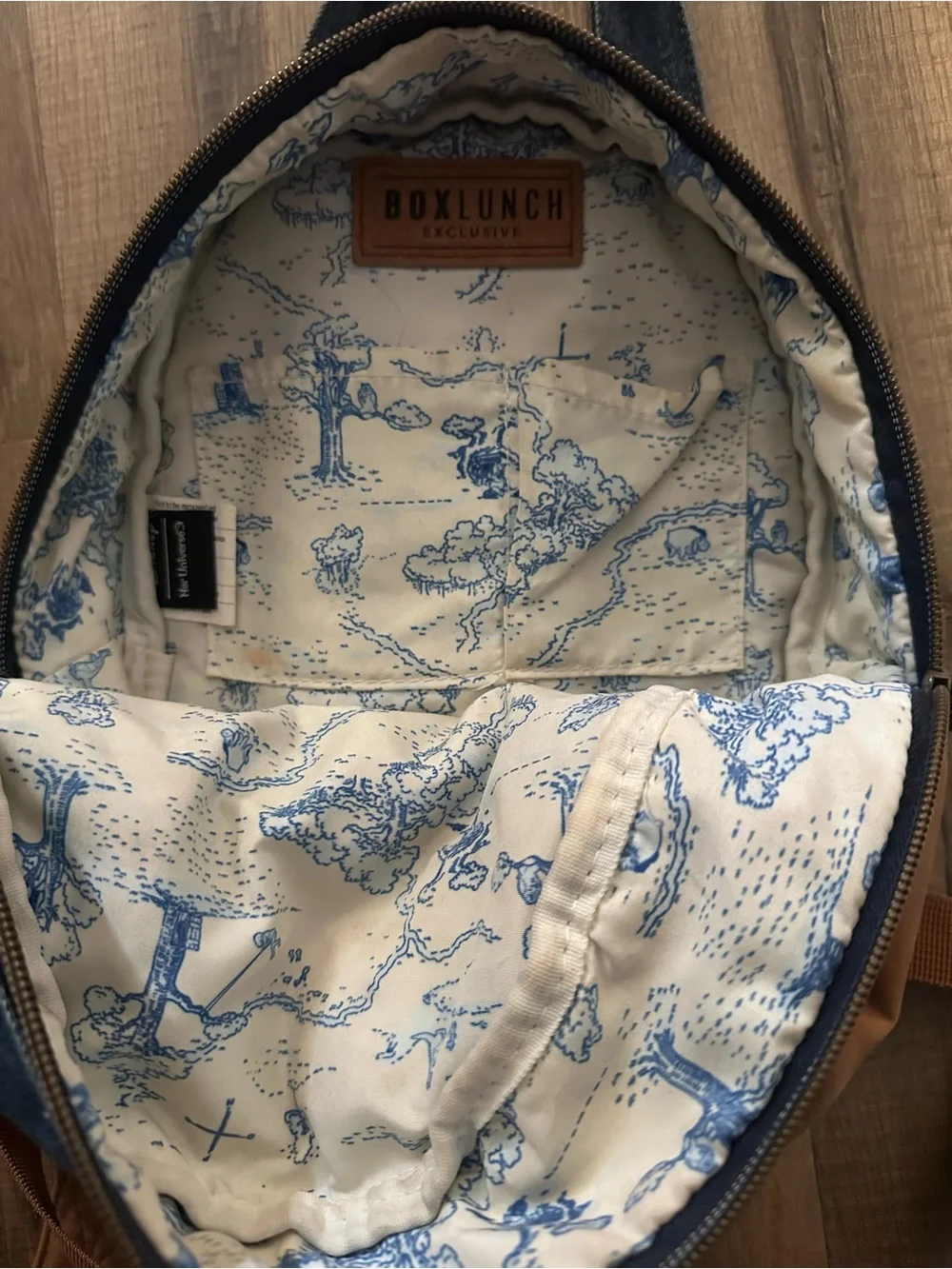 Loungefly denim Winnie the Pooh Backpack with Brown Trim
